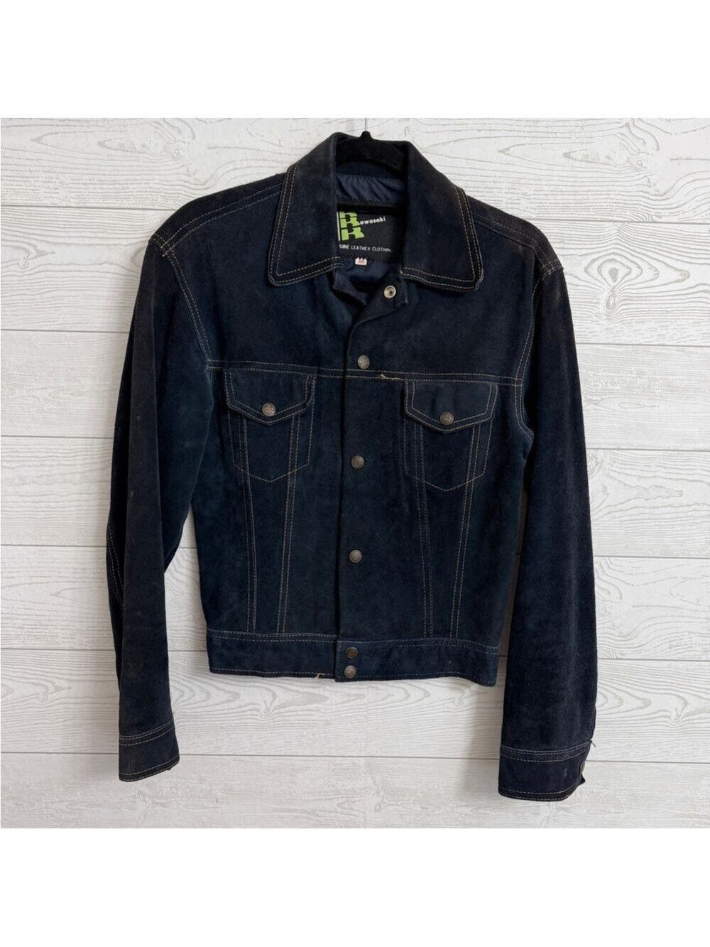 Kawasaki Vintage Women’s Blue Suede Leather Jacket. Size S